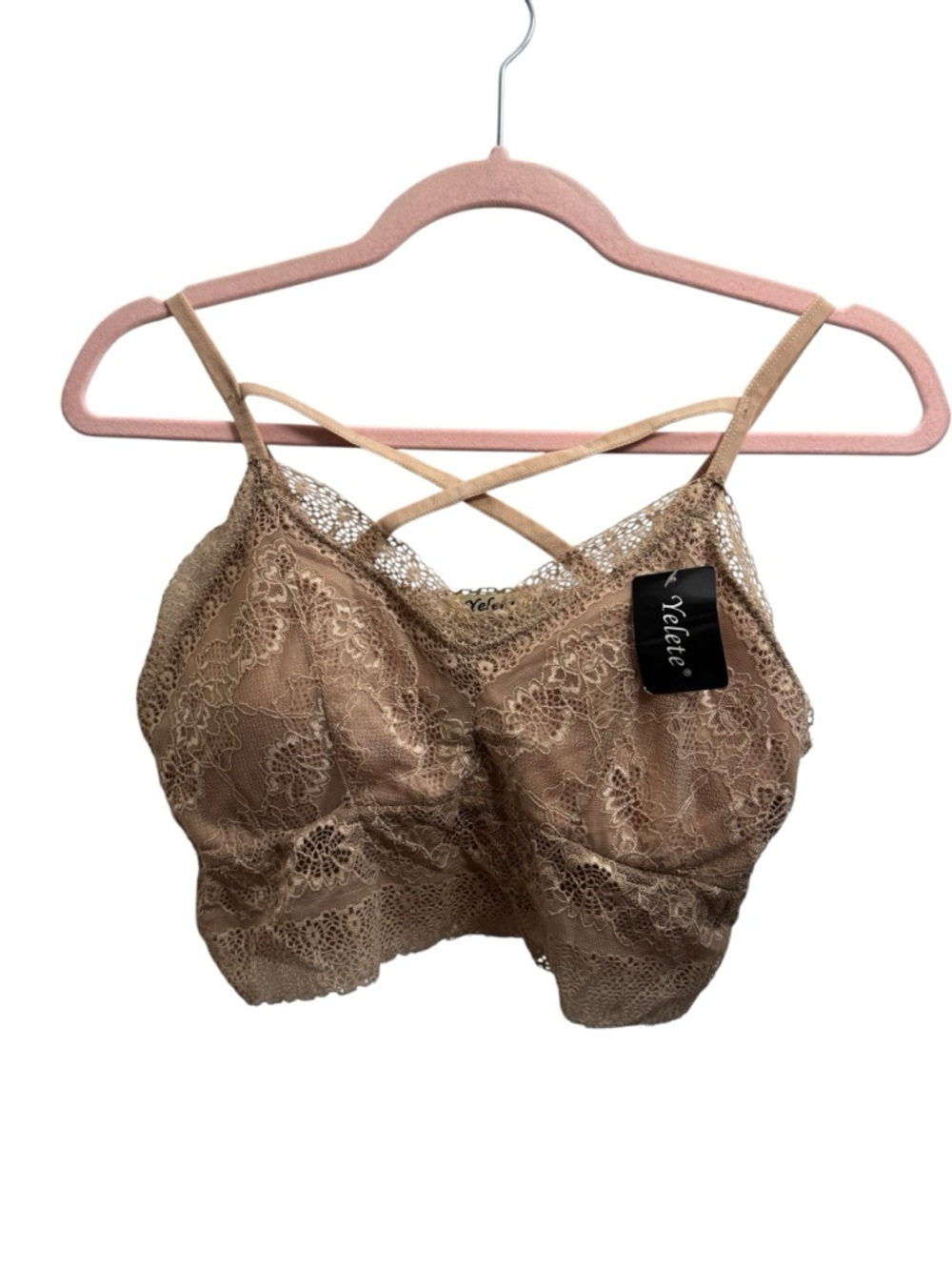 Yelete Crisscross Taupe Beige Lace Bralette NWT